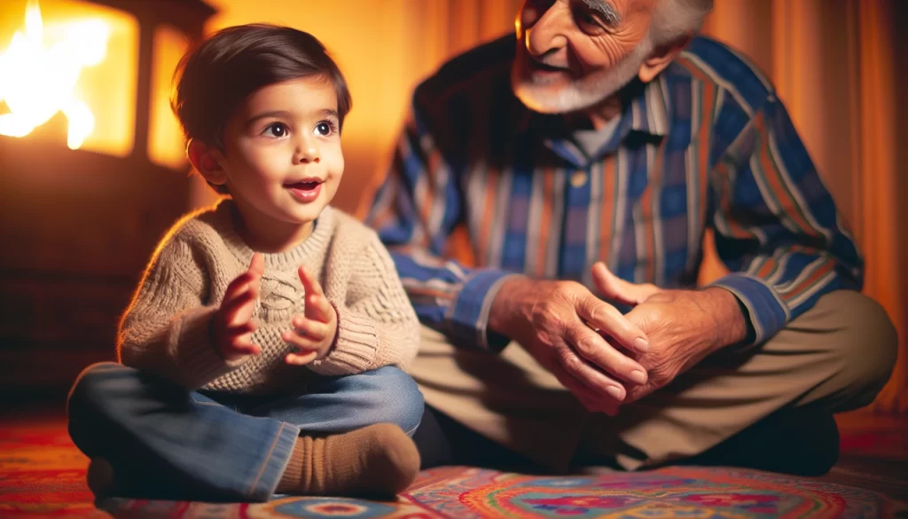 a young boy sitting with his grandpa talking, life skills